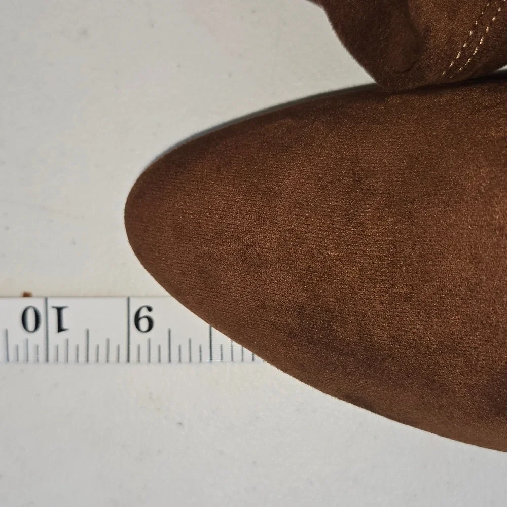 Justfab Brown Faux Suede Over The Knee Boots Block Heel Pointed Toe 8M